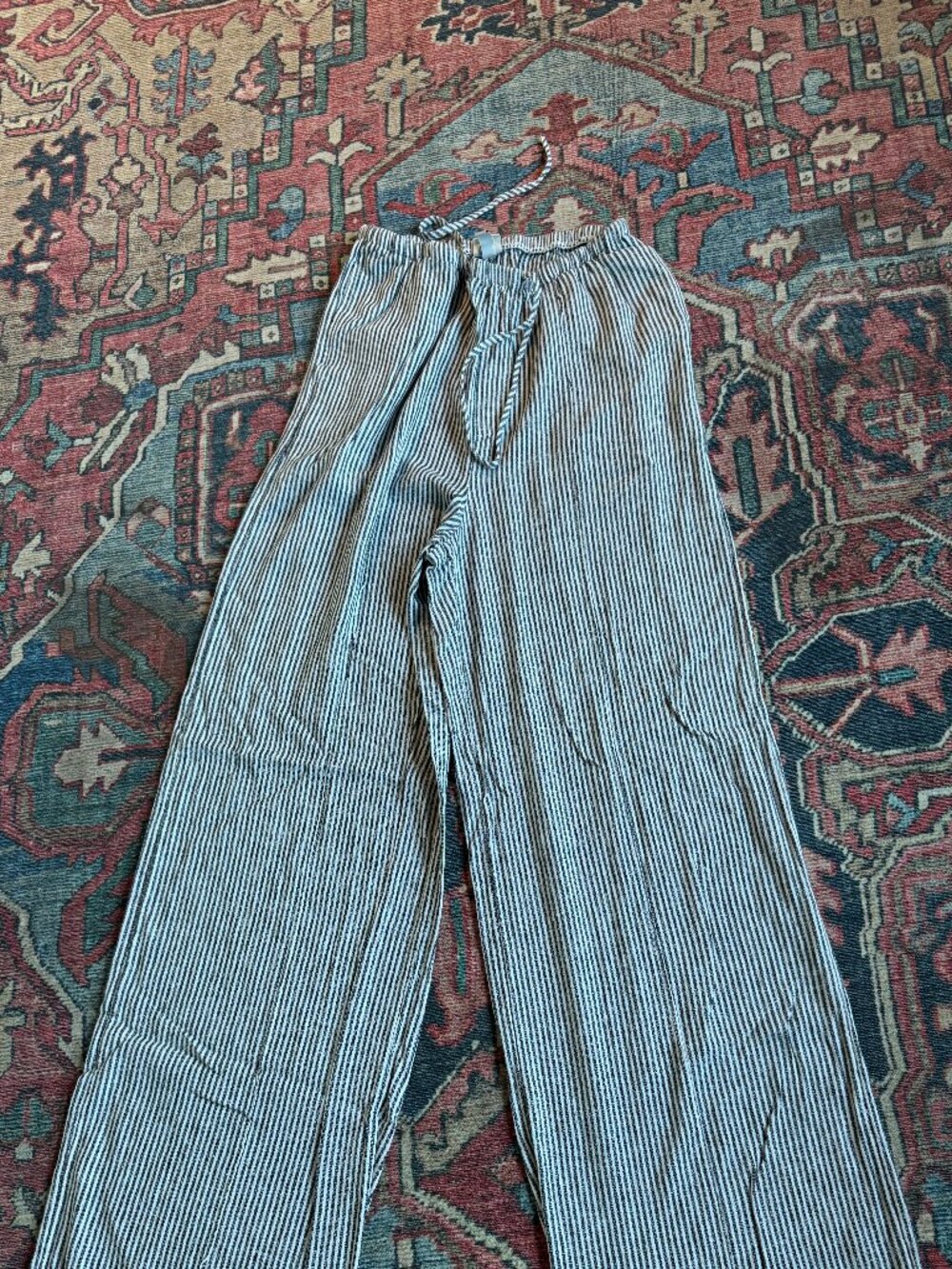 Women's High-Rise Wide Leg Linen Pull-On Pants - A New Day Striped Medium